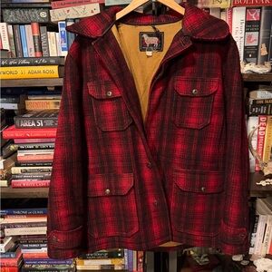 Woolrich Red and Black Plaid Pea Coat
